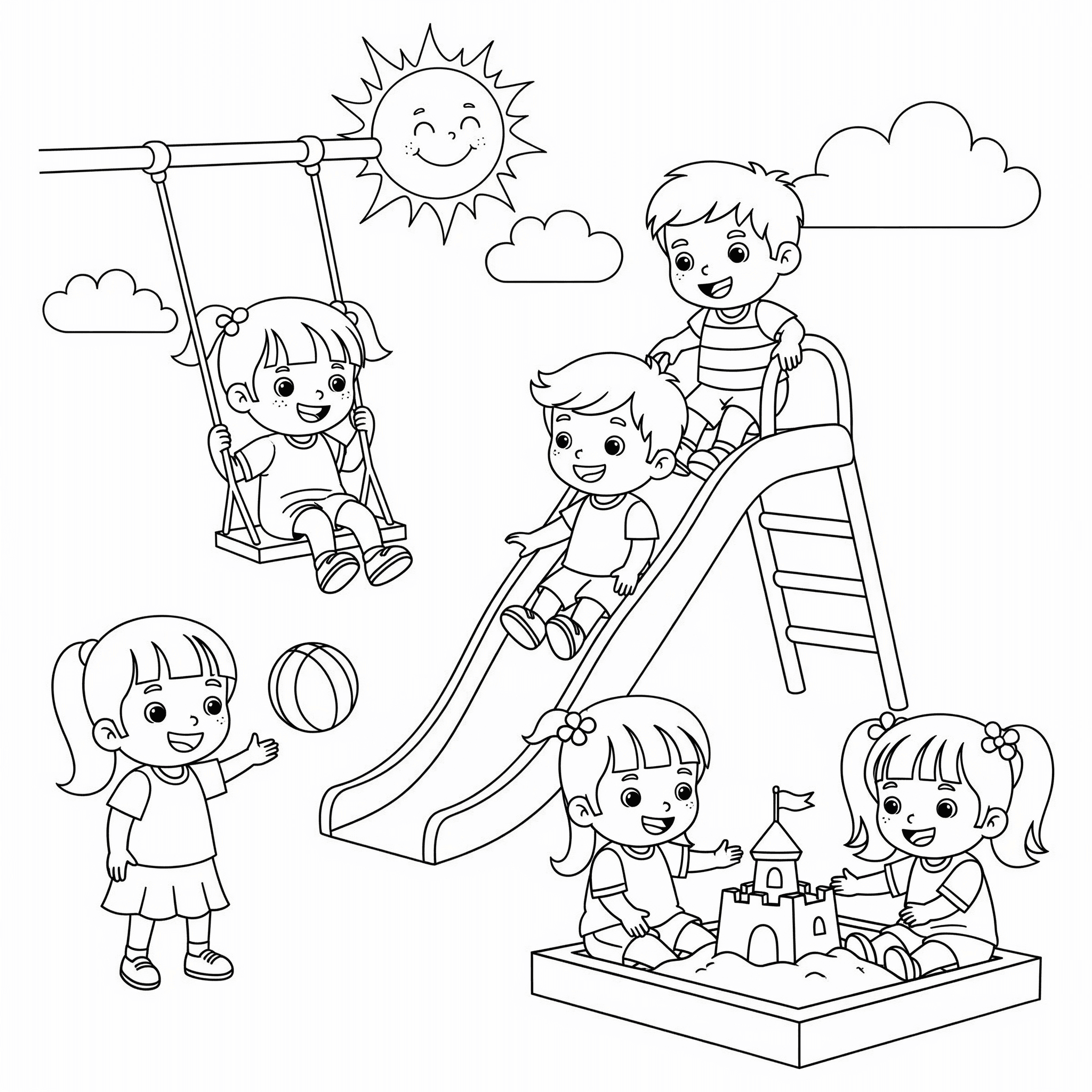 Kinder haben Spaß – Ausmalbild