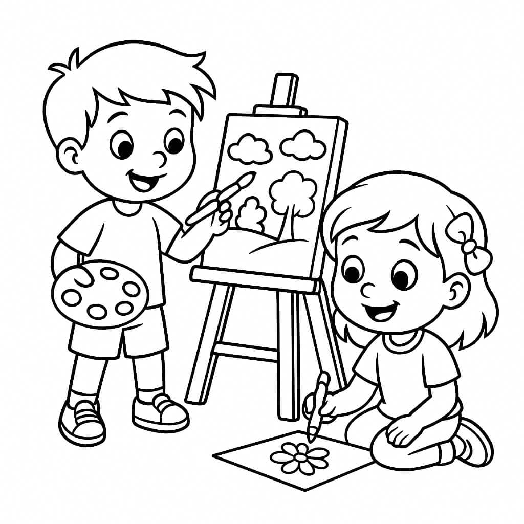 Kinder malen und zeichnen – Ausmalbild