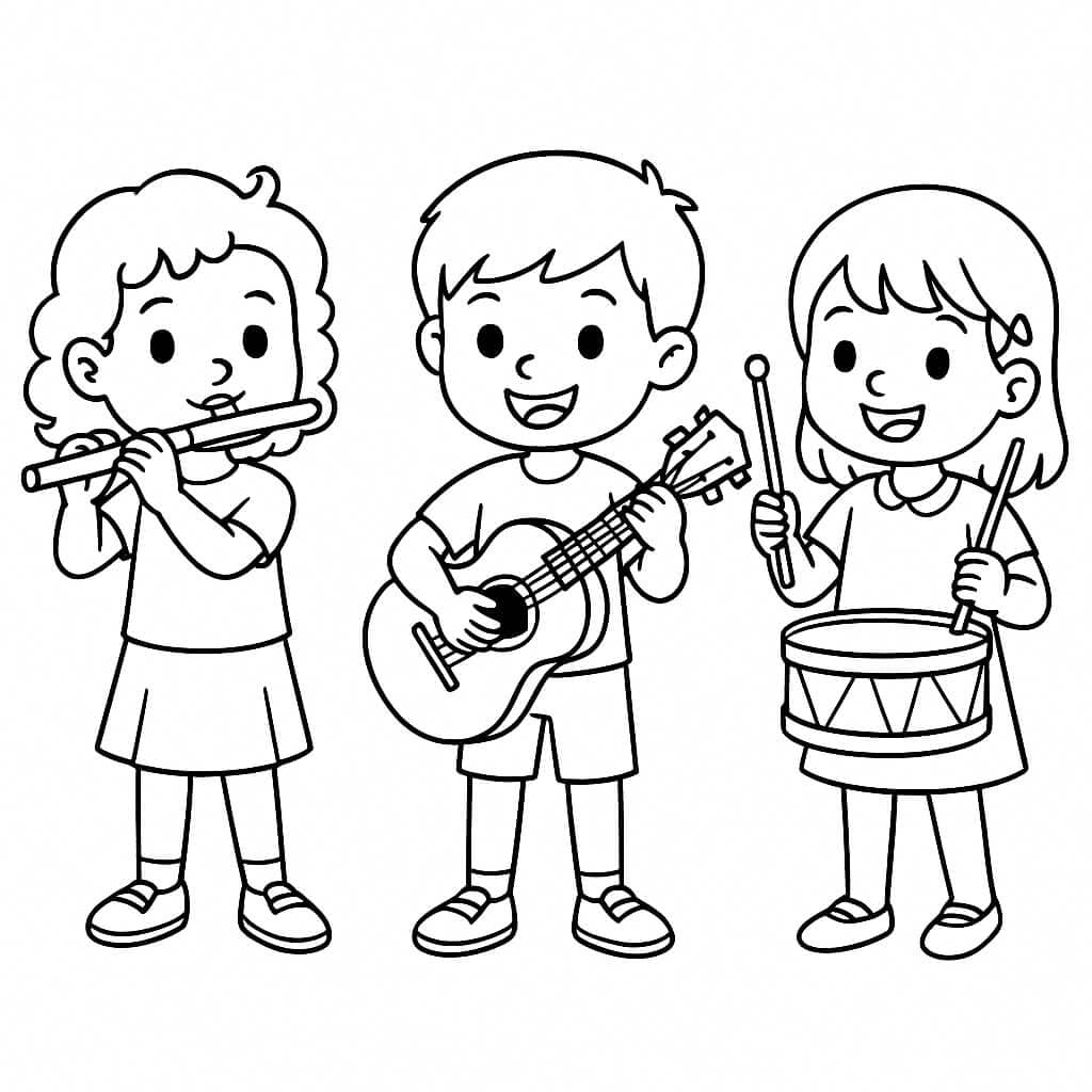 Kinder spielen Musikinstrumente – Ausmalbild
