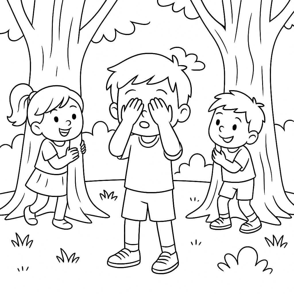 Kinder spielen Verstecken – Ausmalbild
