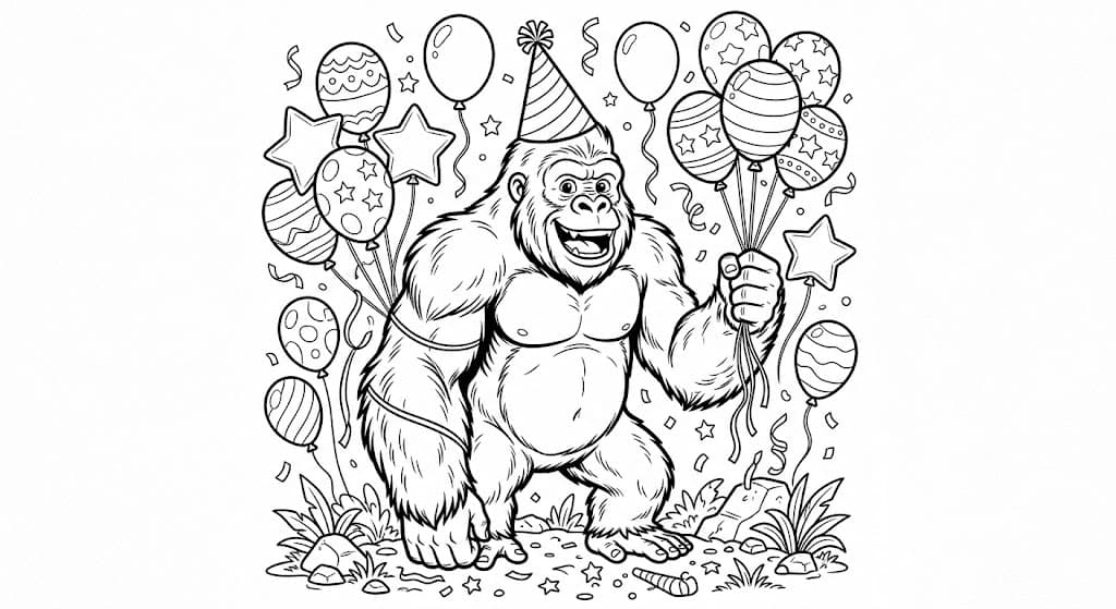 King Kong auf Party Ausmalbild