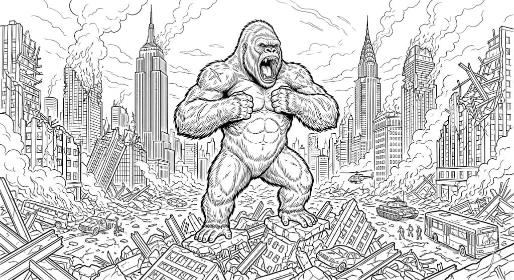 King Kong in der Stadt Ausmalbild
