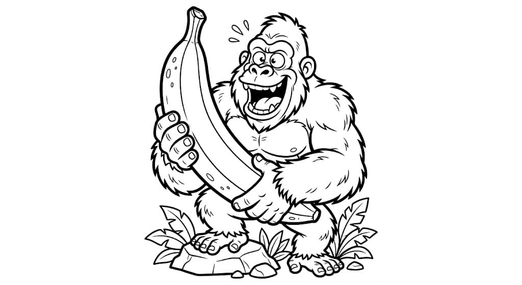 King Kong mit Banane Ausmalbild