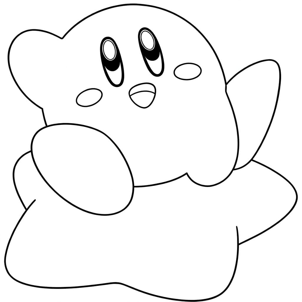 Fröhlicher Kirby mit großen Augen und erhobenem Arm