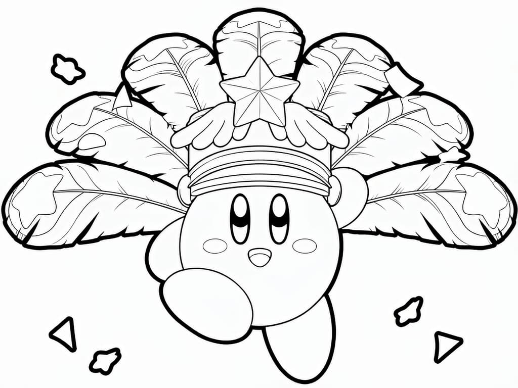 Kirby mit ausgebreitetem Federkopfschmuck