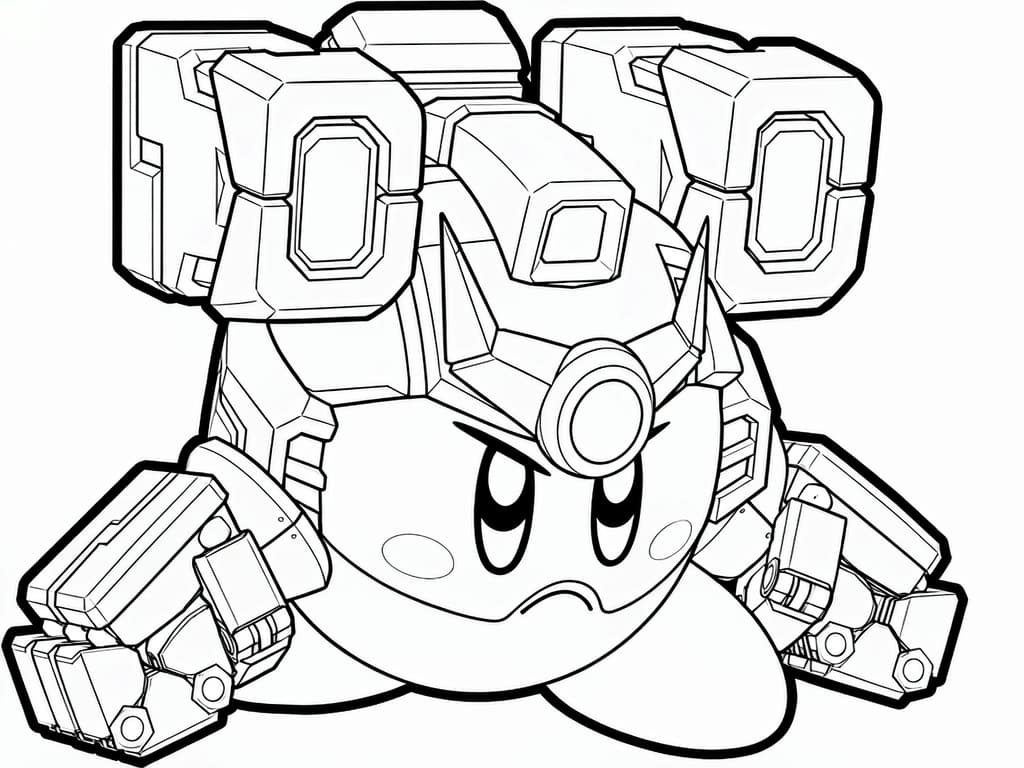 Kirby in einem großen Roboteranzug mit kräftigen Armen