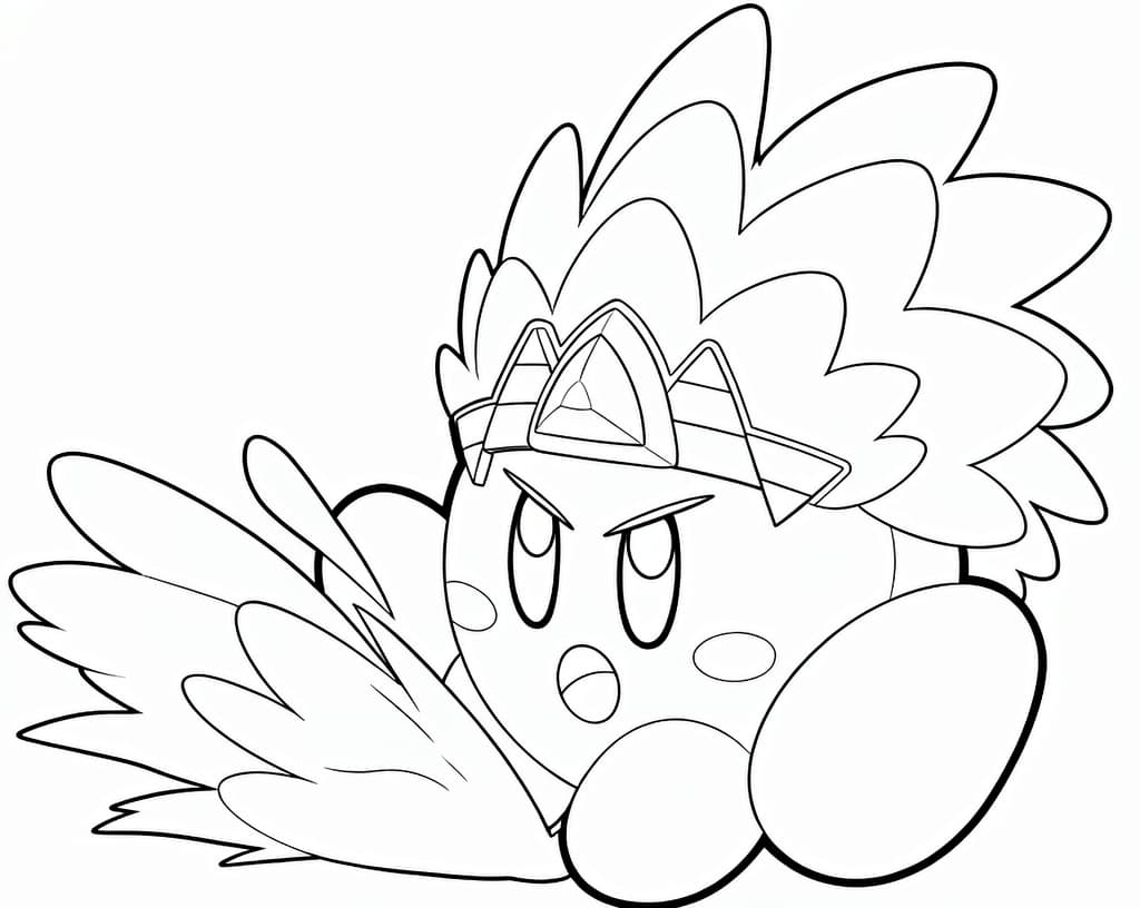 Kirby mit Kopfschmuck und aufgewirbeltem Sand