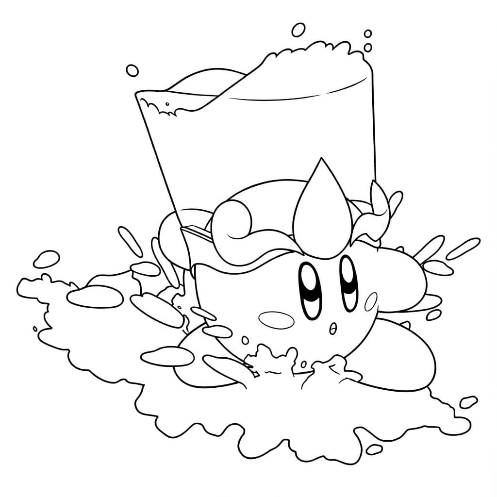 Kirby gleitet mit Wasserkraft durch eine spritzende Welle