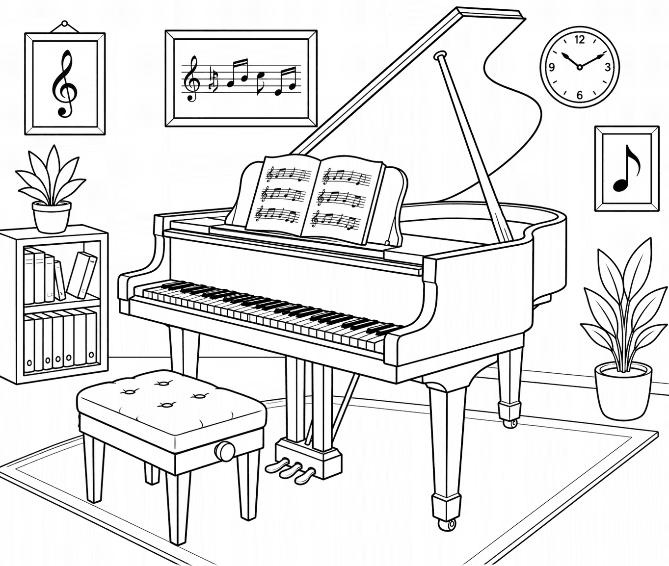 Klavier im Musikzimmer Ausmalbild