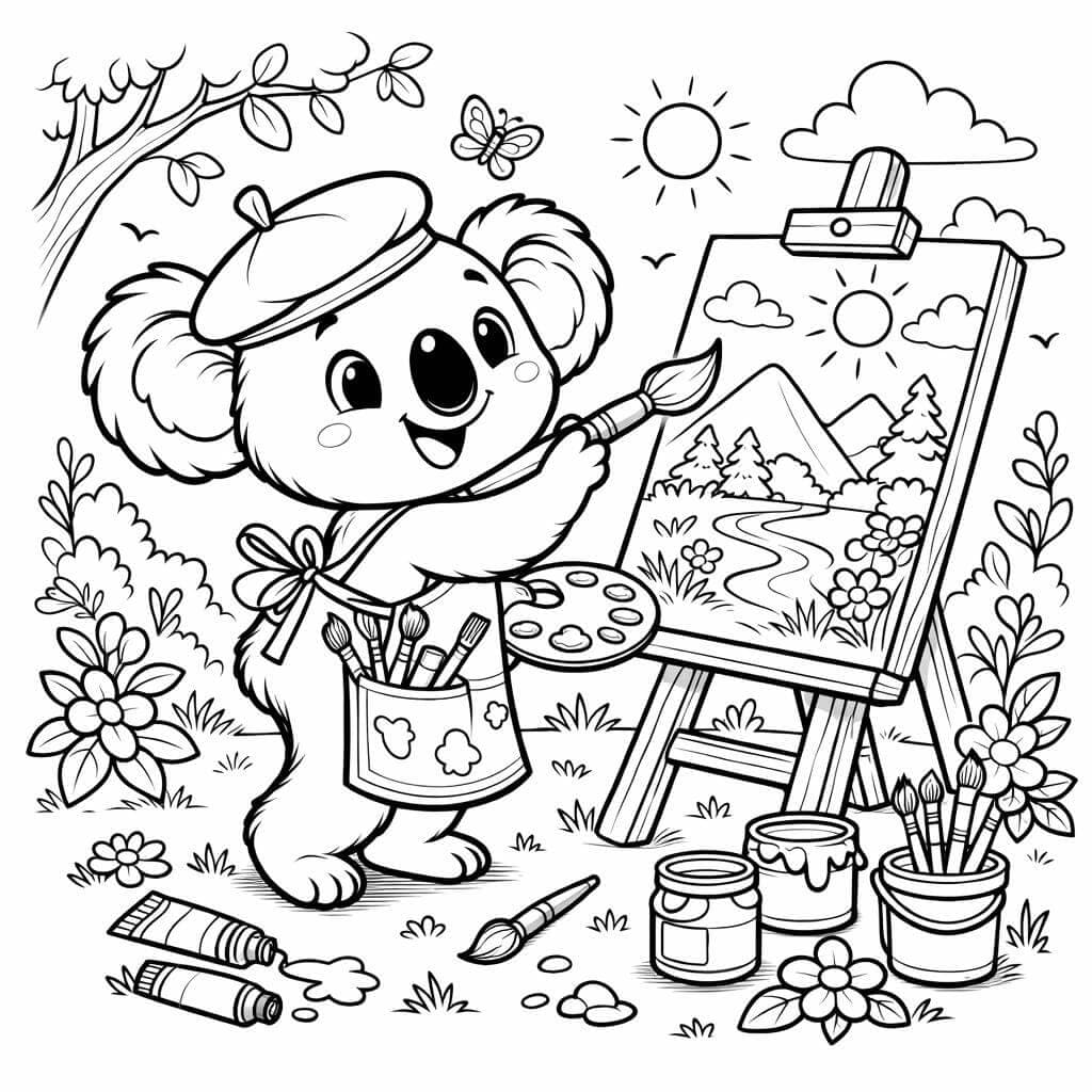 Koala als Künstler Ausmalbild