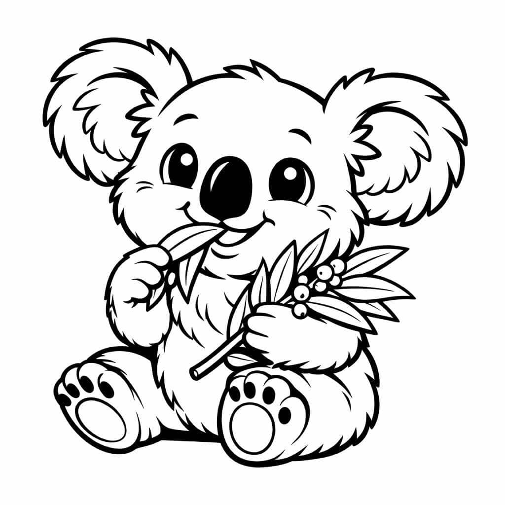 Koala frisst Blätter Ausmalbild