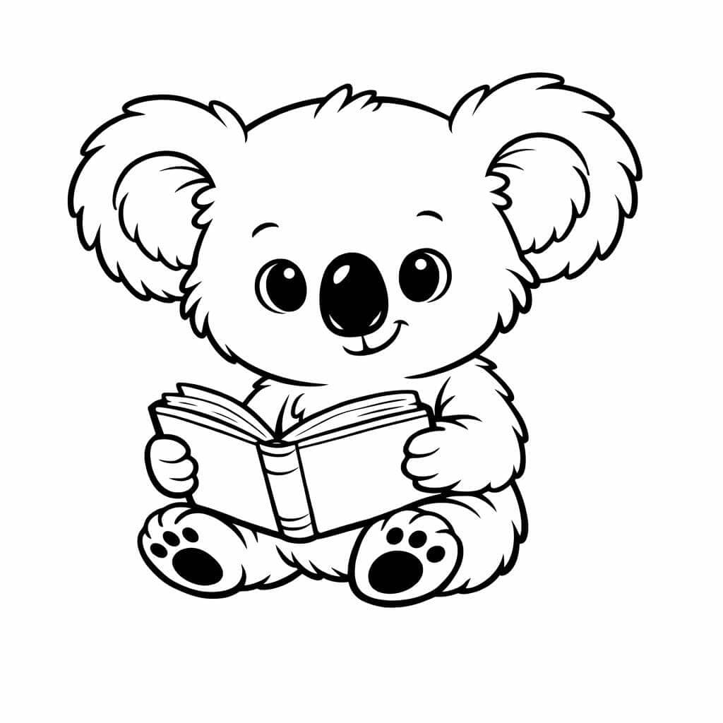 Koala liest Buch Ausmalbild