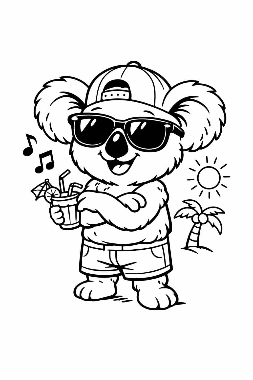 Koala mit Brille und Getränk Ausmalbild