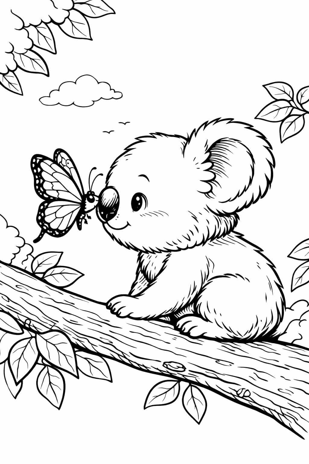 Koala mit Schmetterling Ausmalbild