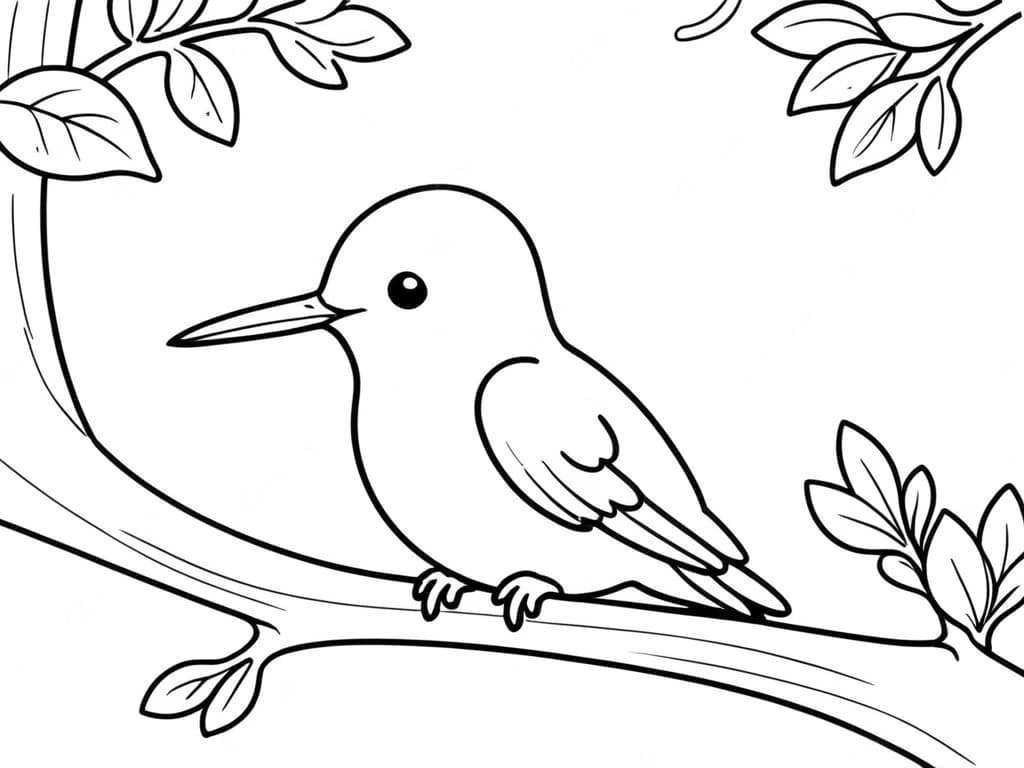 Kolibri auf Baum für Kinder Ausmalbild