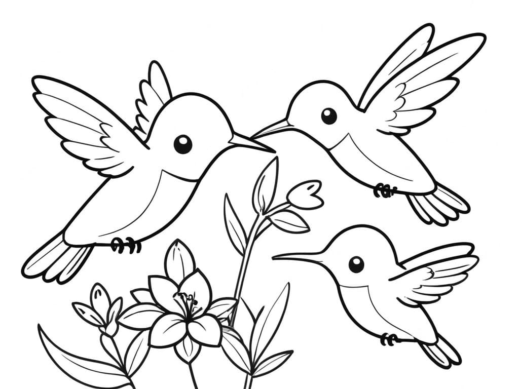 Kolibri Familie Ausmalbild