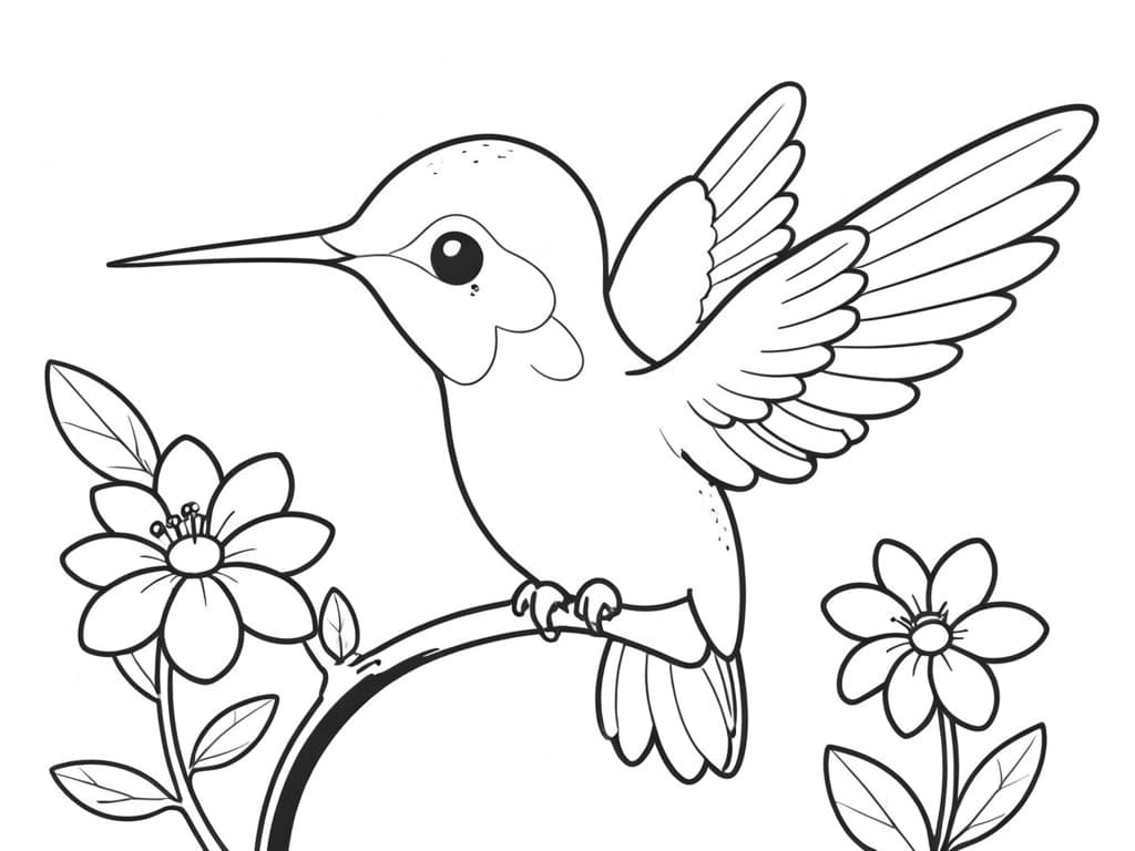 Kolibri mit seinen Blumen Ausmalbild