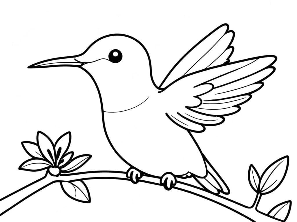 Kolibri ruht auf Baum Ausmalbild