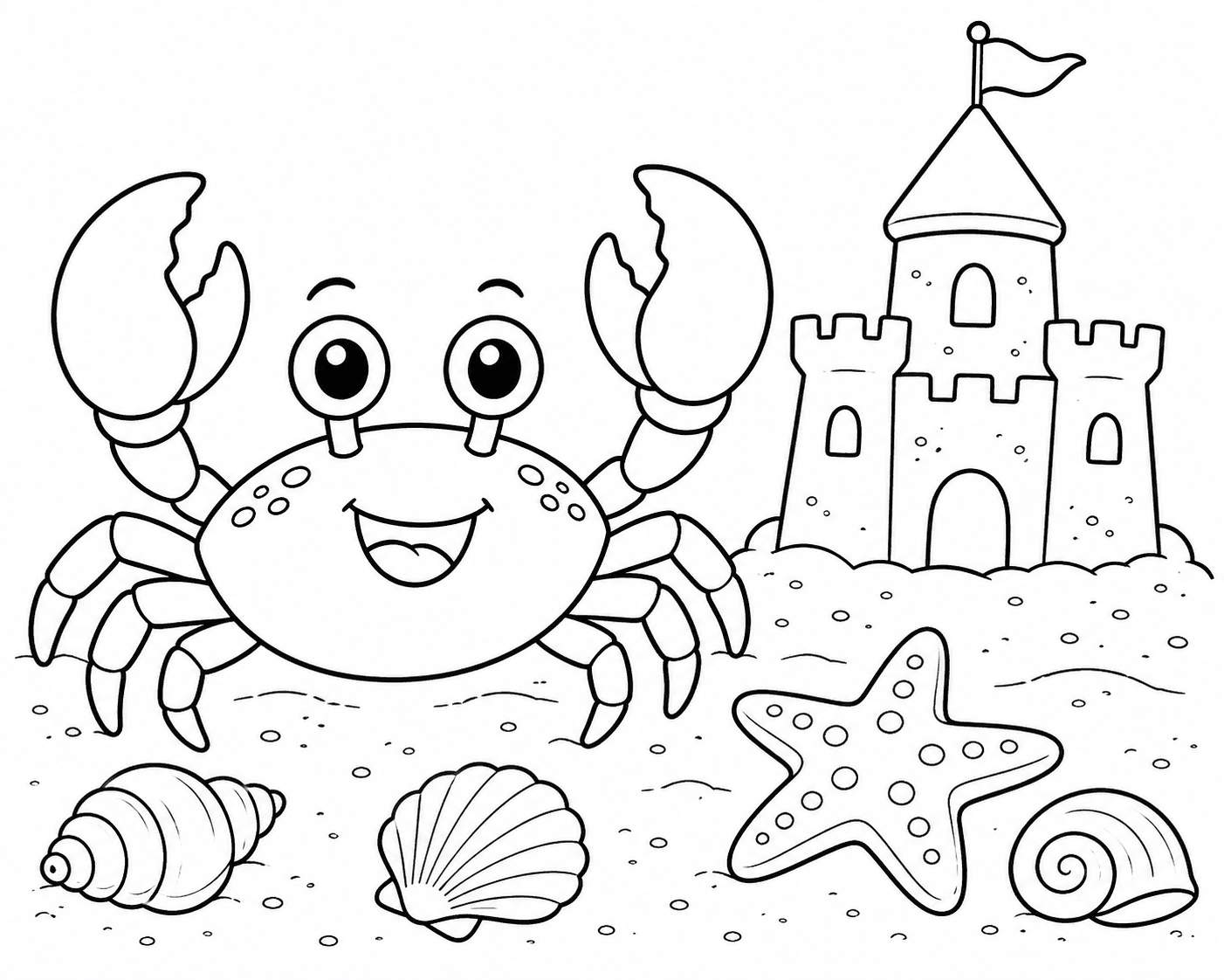 Krabbe im Sand Ausmalbild