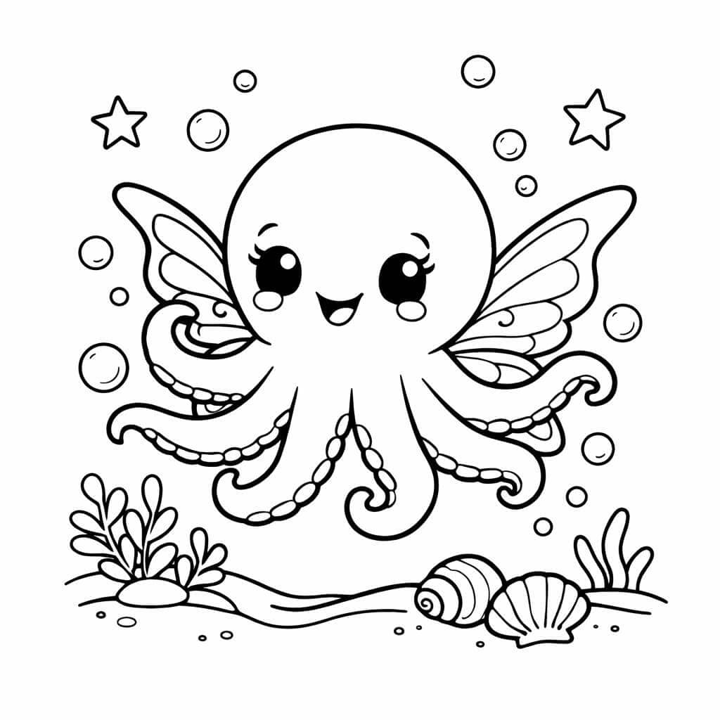 Krake mit Feenflügeln Ausmalbild