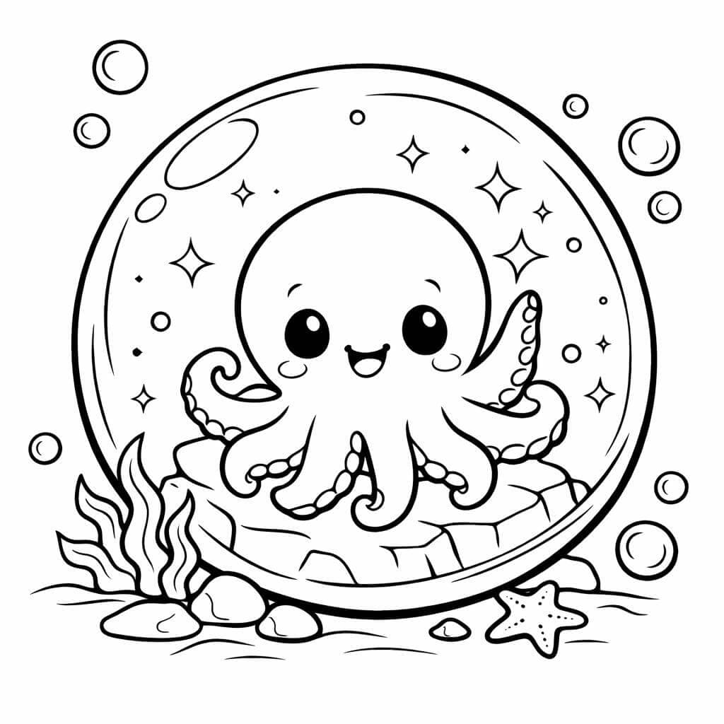 Krake mit magischer Blase Ausmalbild