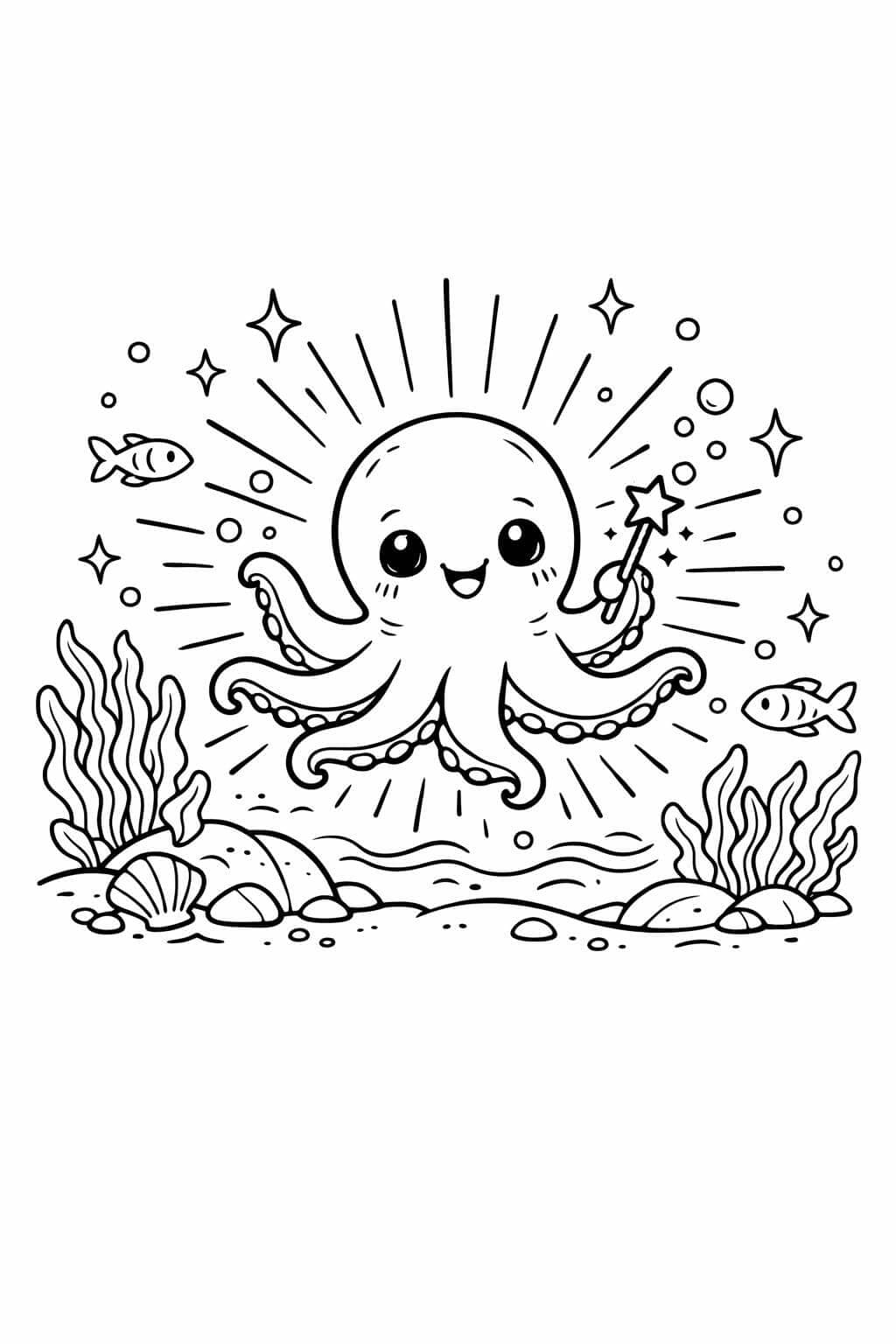 Leuchtende Krake im dunklen Ozean Ausmalbild