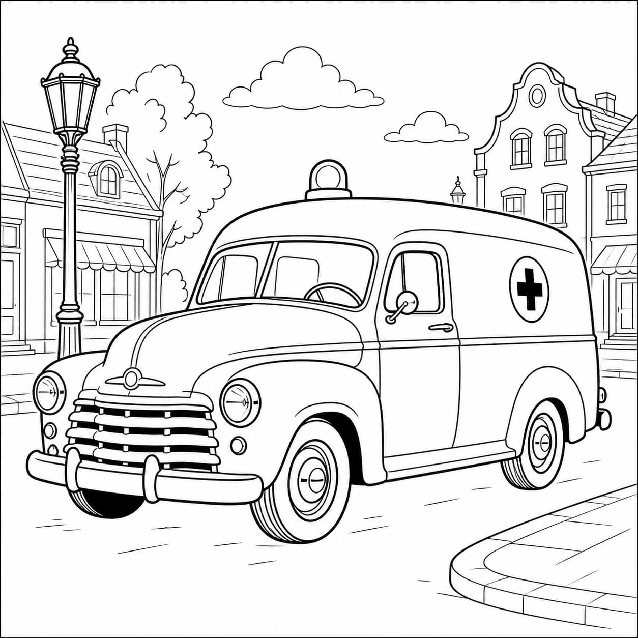 Historischer Krankenwagen Ausmalbild
