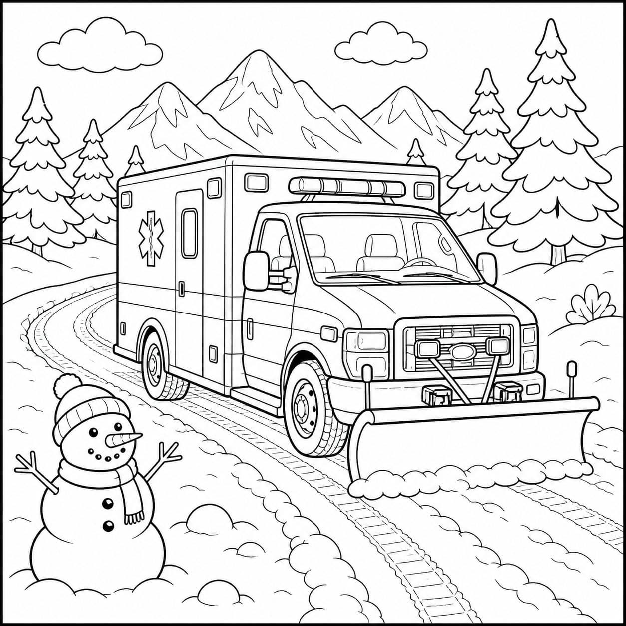 Krankenwagen im Schnee Ausmalbild