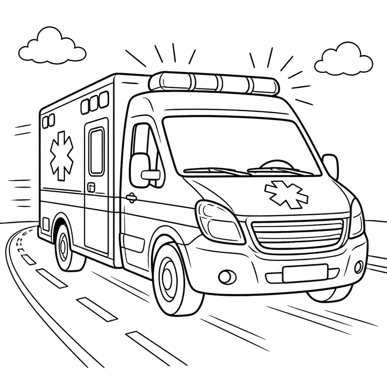 Krankenwagen mit Blaulicht Ausmalbild