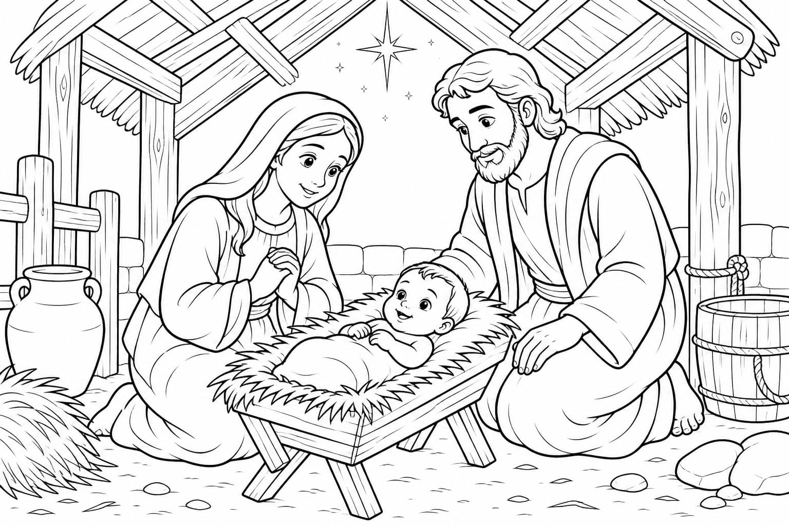 Maria Josef und Jesuskind Ausmalbild