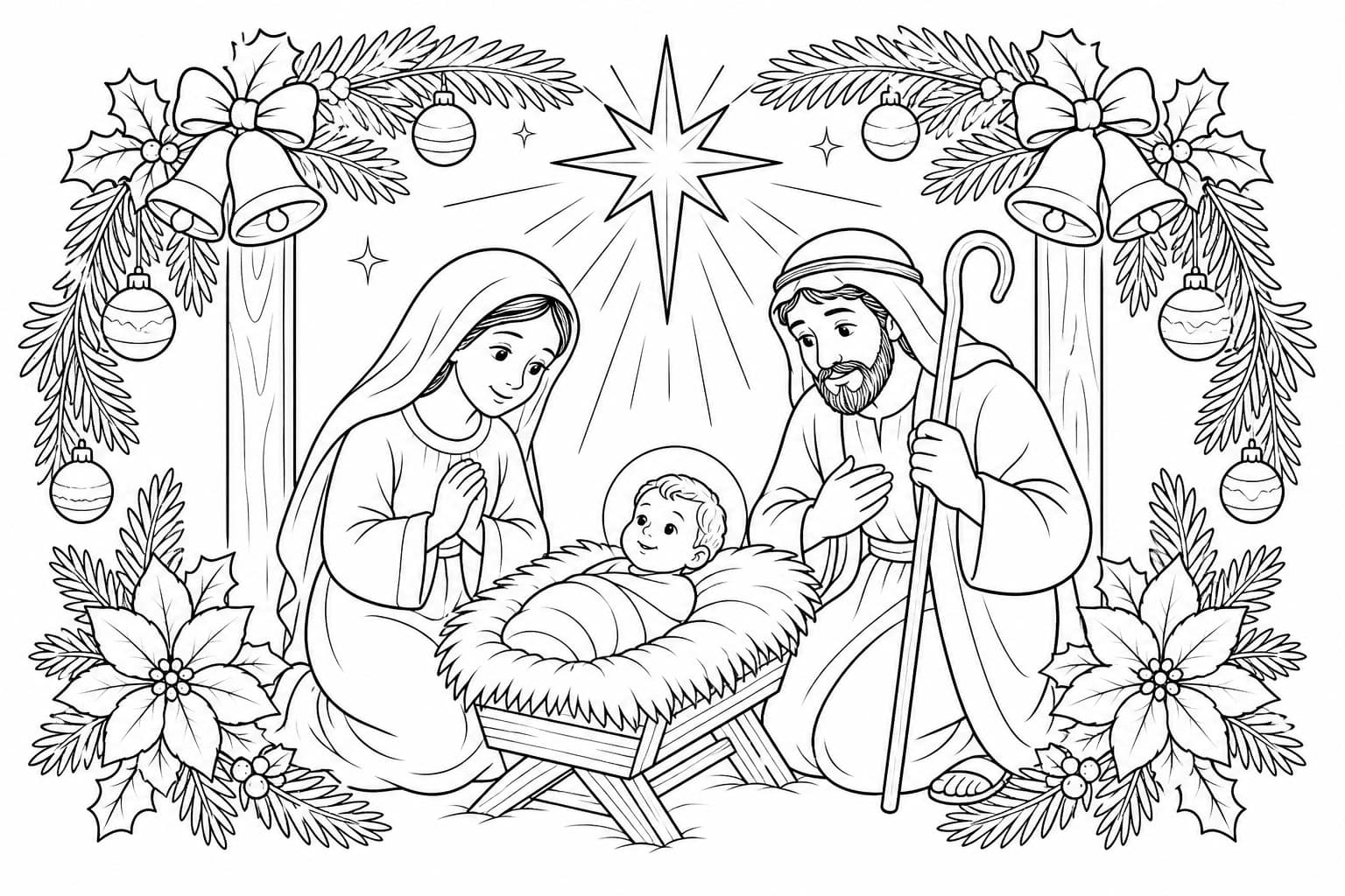 Weihnachtskrippe Ausmalbild