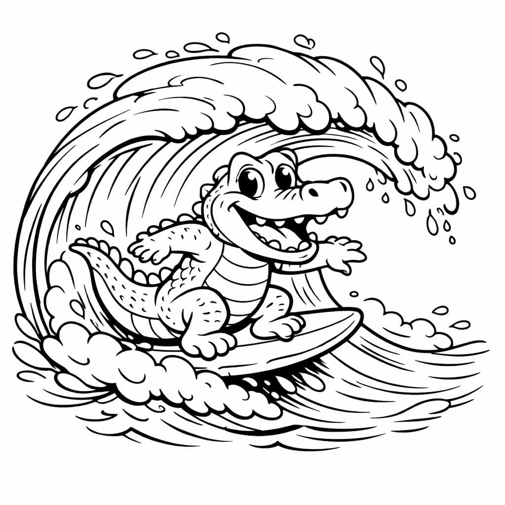 Krokodil auf Meereswelle Ausmalbild