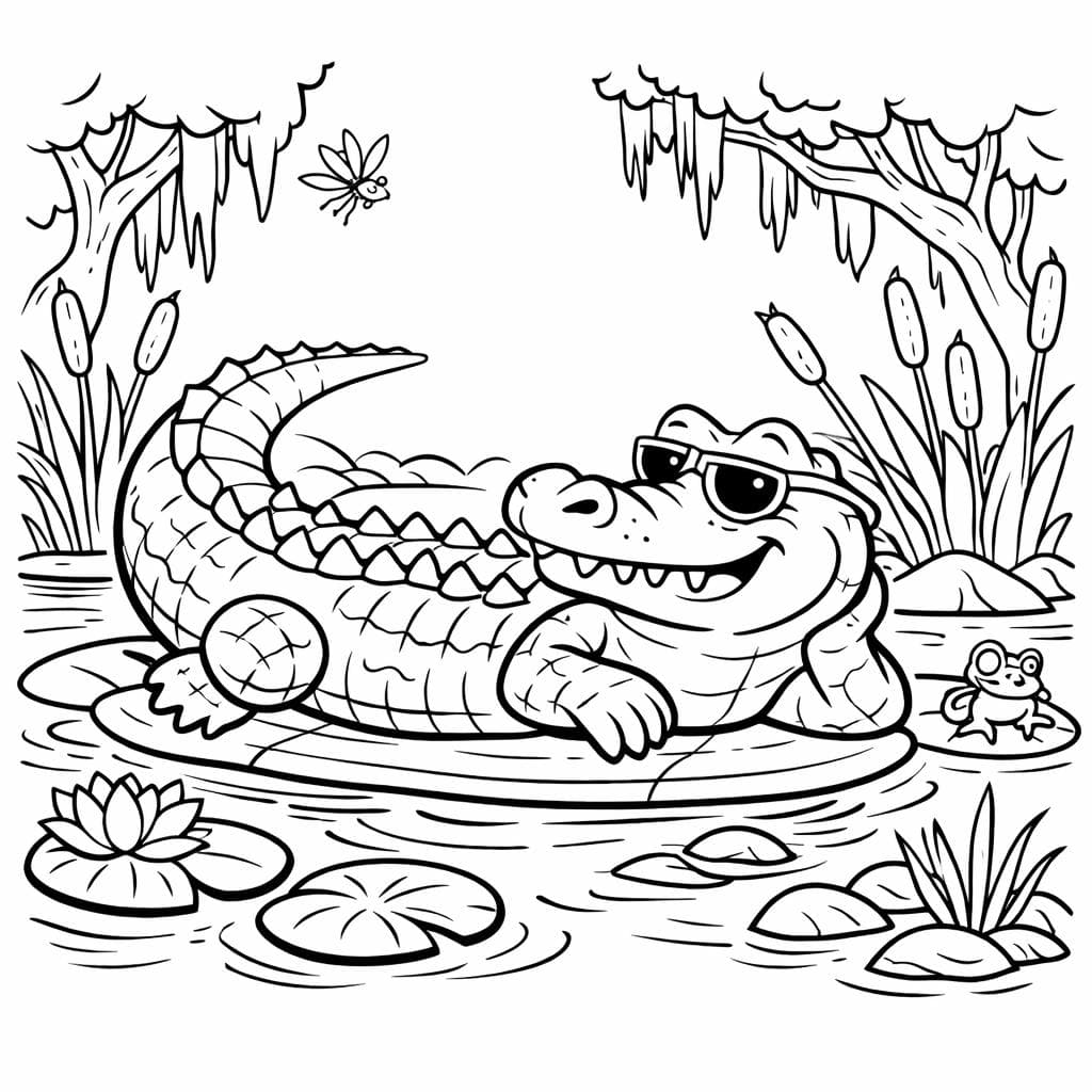 Krokodil im Sumpf Ausmalbild