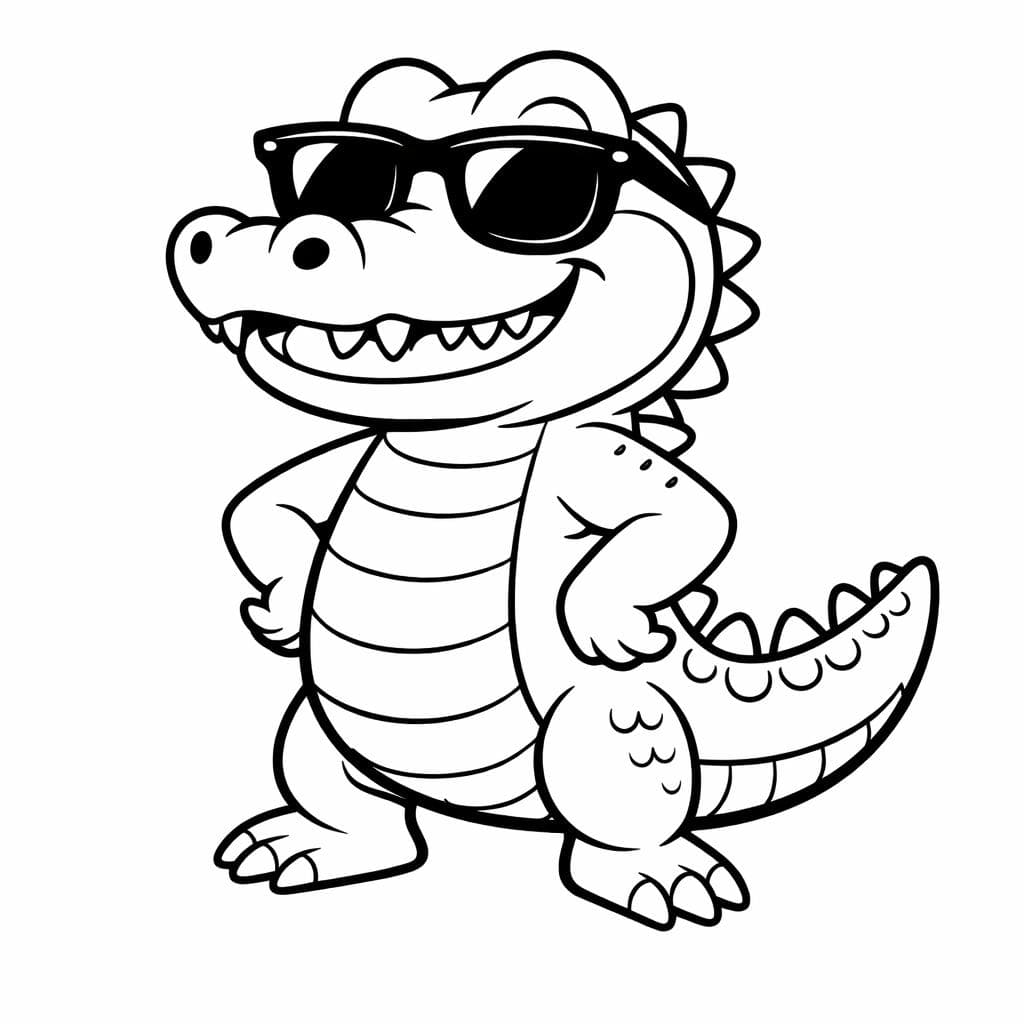 Krokodil mit Sonnenbrille Ausmalbild