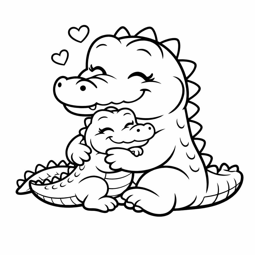 Krokodil-Mutter mit Baby Ausmalbild