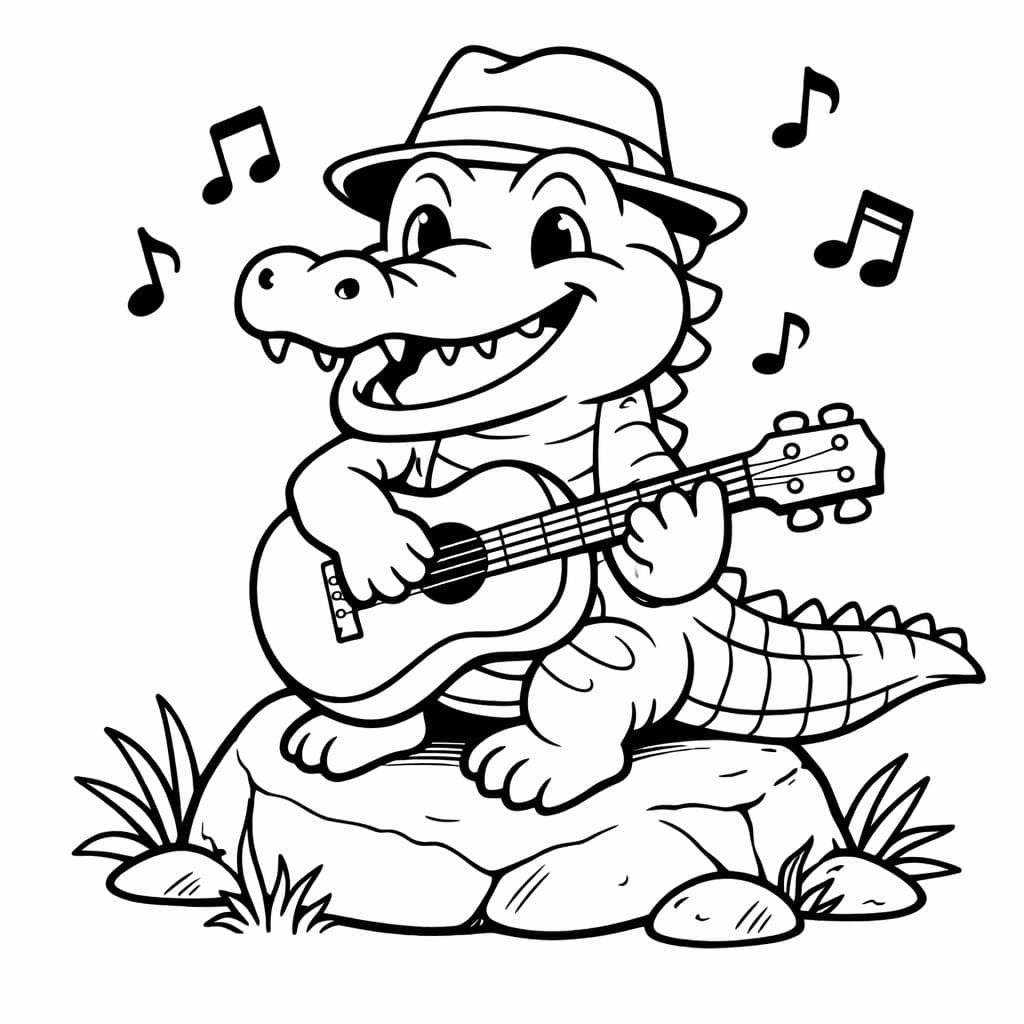 Krokodil spielt Gitarre Ausmalbild