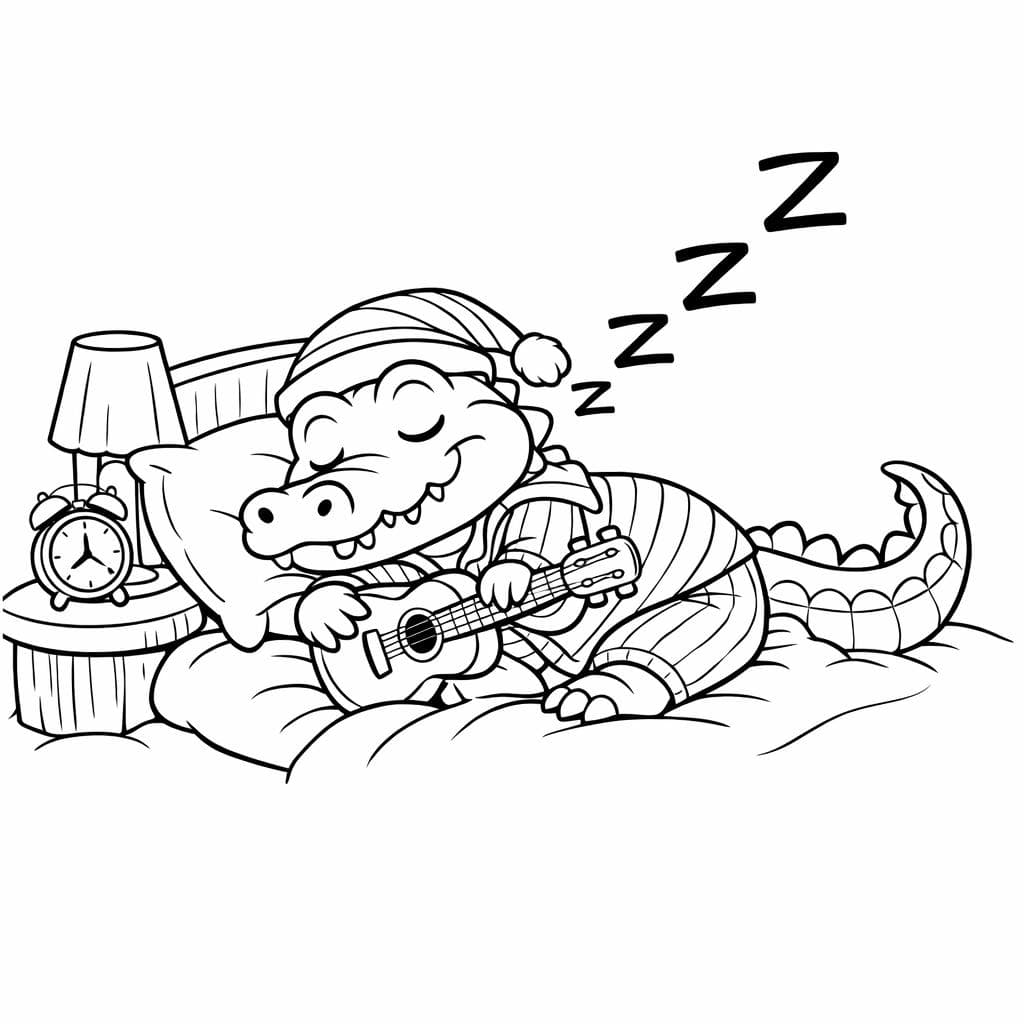 Schlafendes Krokodil im Pyjama Ausmalbild