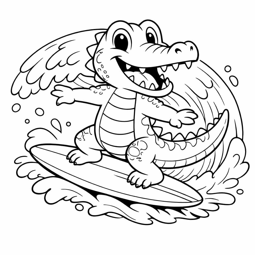 Surfendes Krokodil Ausmalbild