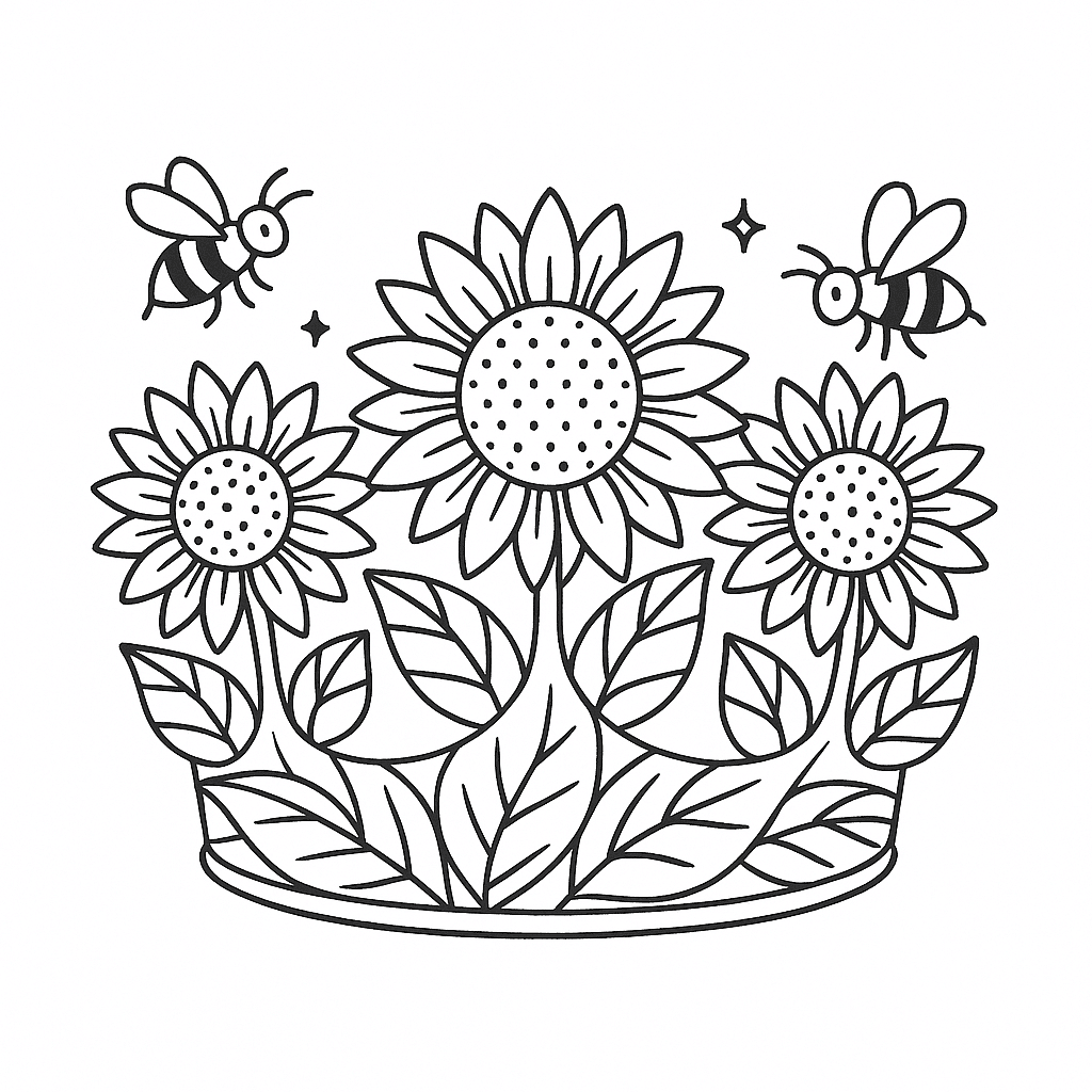 Sonnenblumen-Krone Ausmalbild