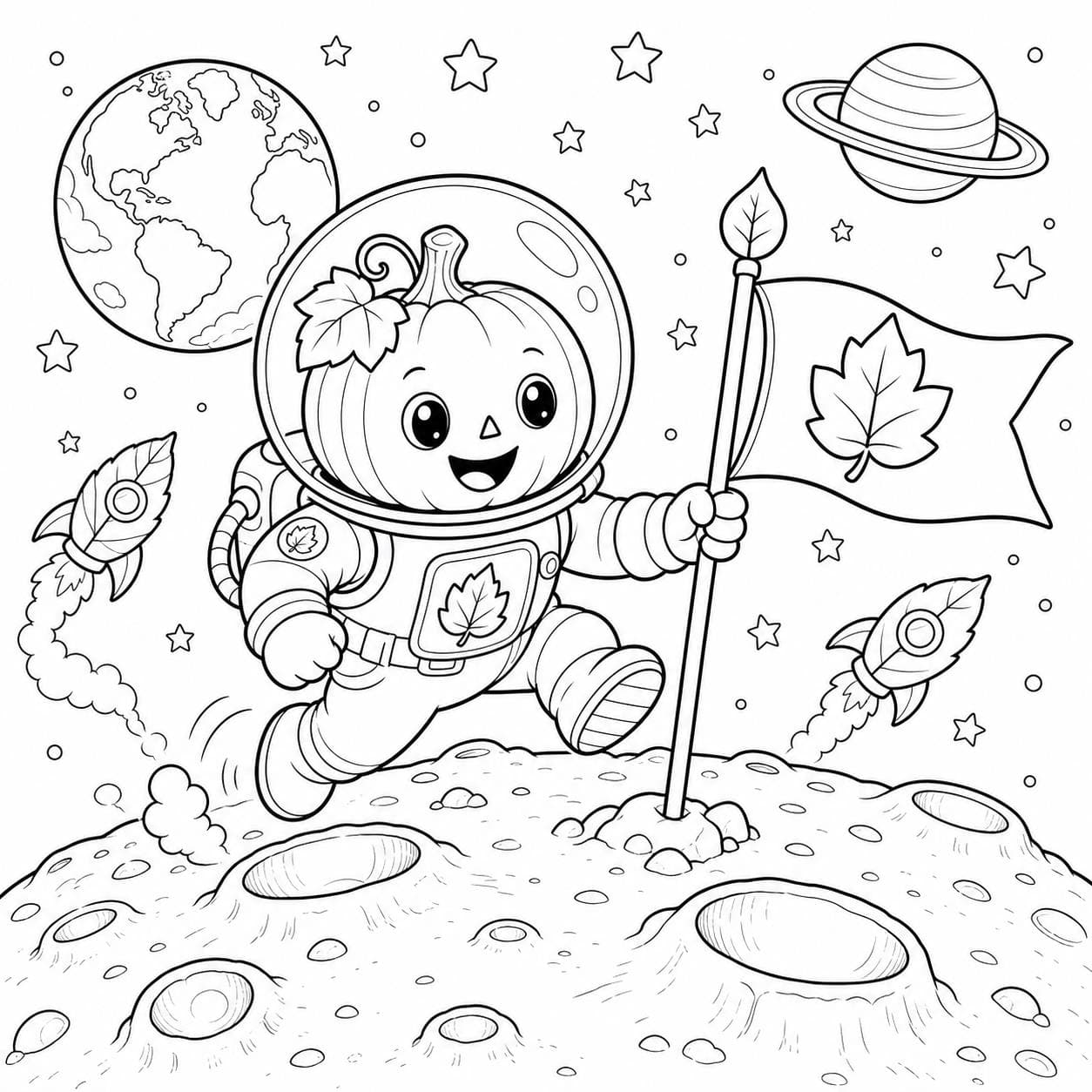 Astronauten Kürbis auf dem Mond Ausmalbild