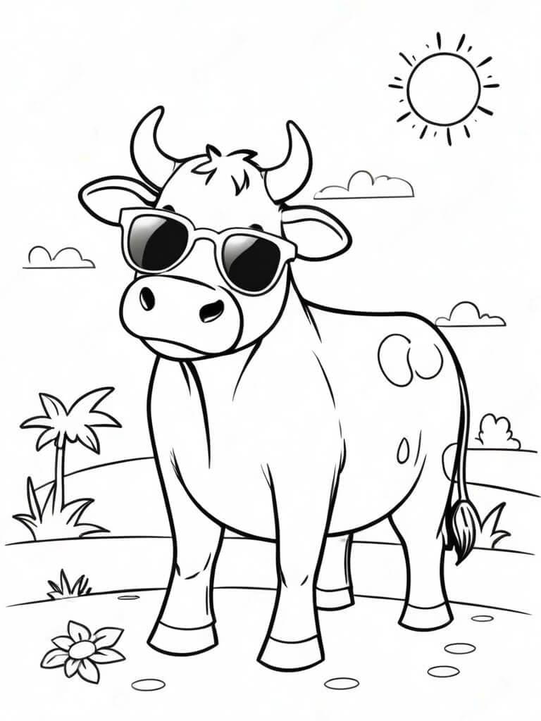 Kuh mit Sonnenbrille Ausmalbild