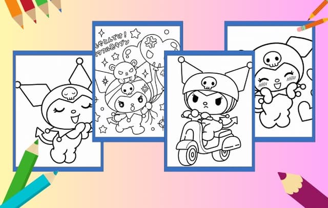 Kuromi Ausmalbilder mit My Melody, Luftballons und weiteren niedlichen Motiven