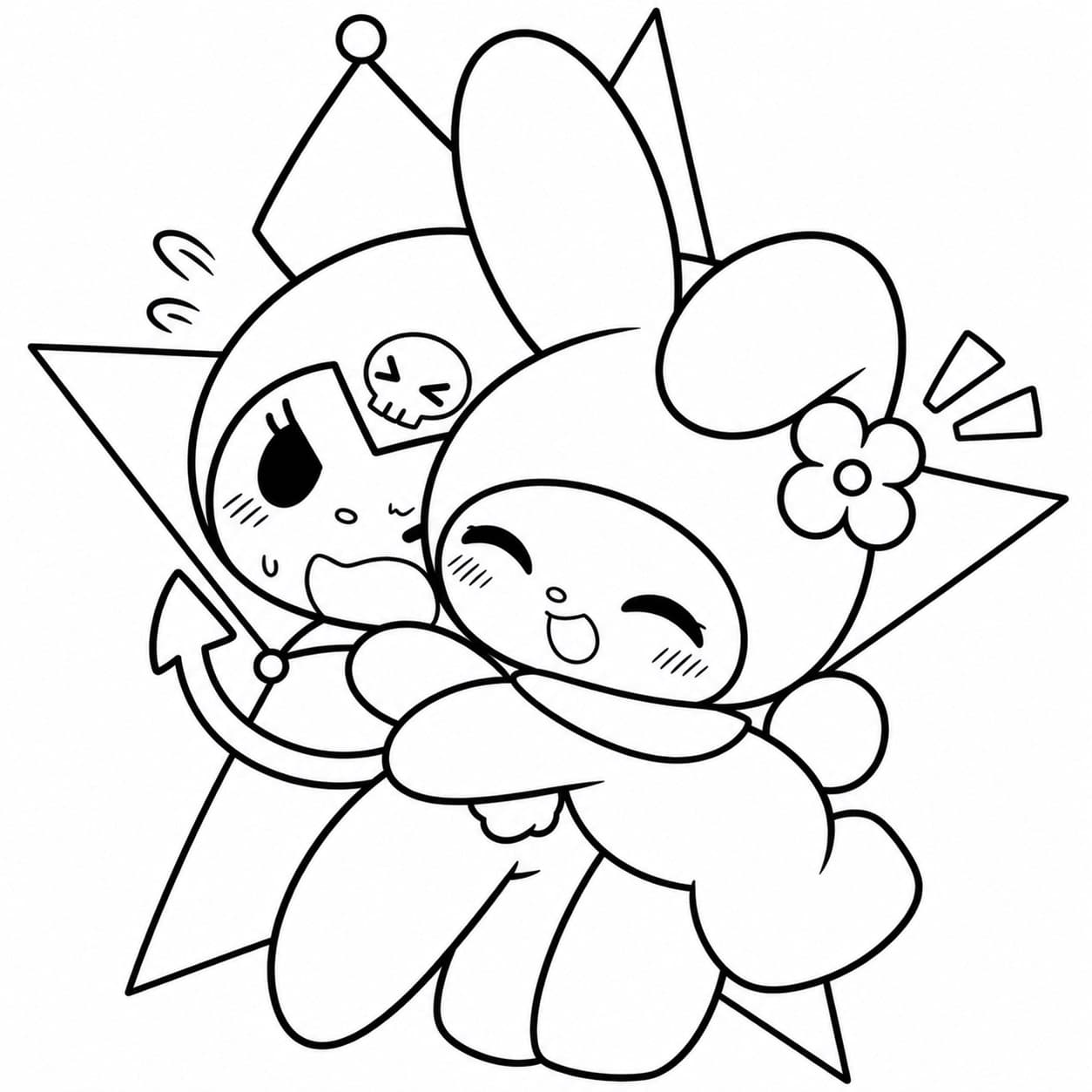 Kuromi und My Melody umarmen sich