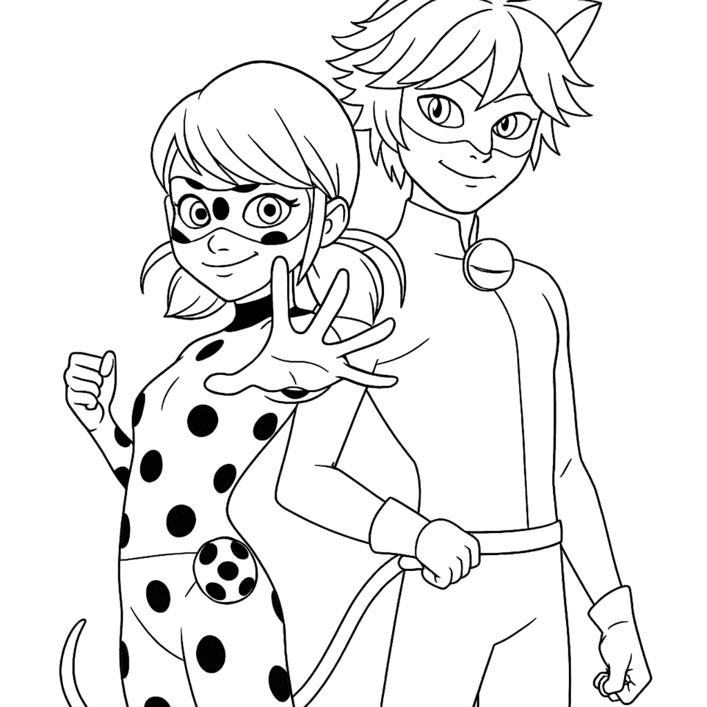 Ladybug mit Cat Noir Ausmalbild