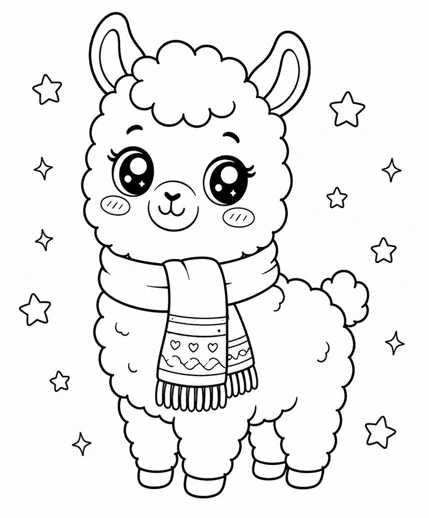 Kawaii Lama Ausmalbild