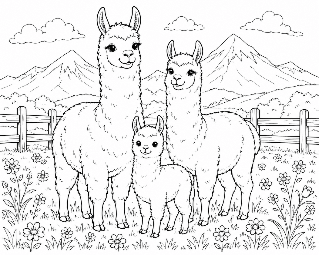 Lama Familie Ausmalbild