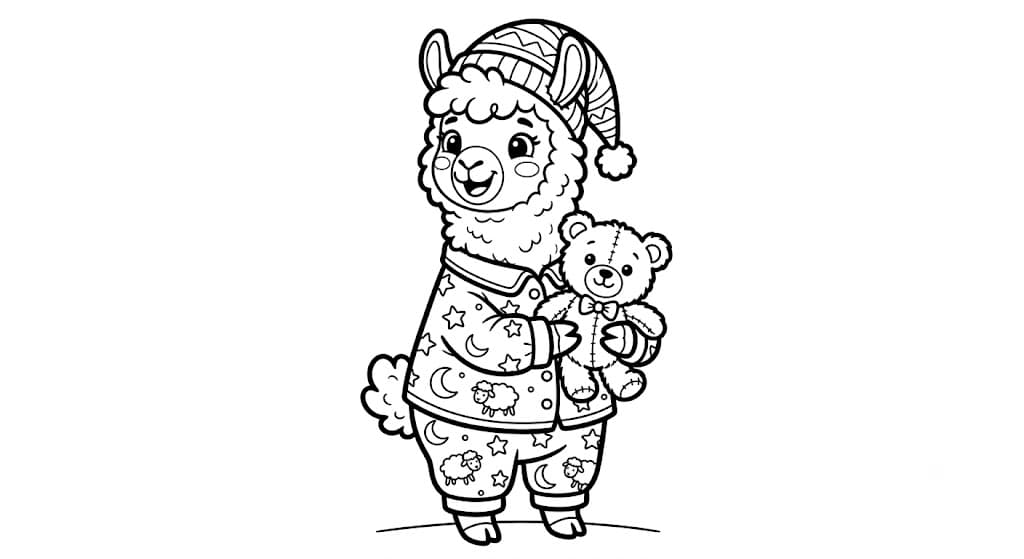 Lama im Schlafanzug Ausmalbild