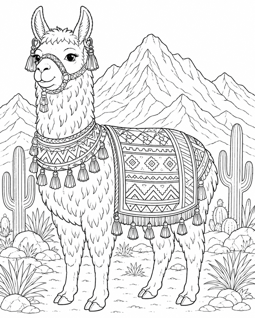 Lama in den Bergen Ausmalbild