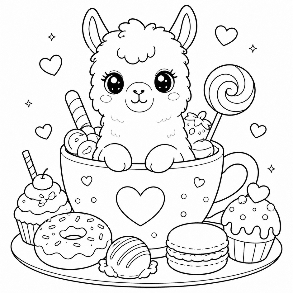 Lama in Tasse Ausmalbild