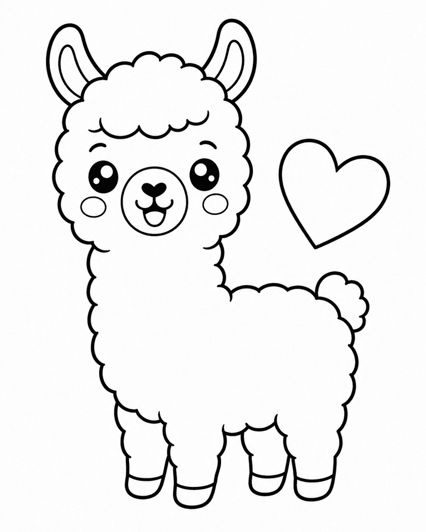 Lama mit Herz Ausmalbild